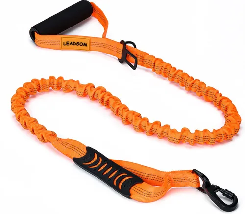 Vista 8 de Correa Elástica Bungee de Servicio Pesado Altamente Reflectante de 6 Pies para Perros Medianos y Grandes, Absorbe los Golpes, con Cómodo Mango Gris