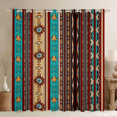 Vista 51 de Cortinas opacas de estilo bohemio occidental de 76 x 45 pulgadas, cortinas y cortinas de atrapasueños de vaca, cortinas del suroeste, cortinas