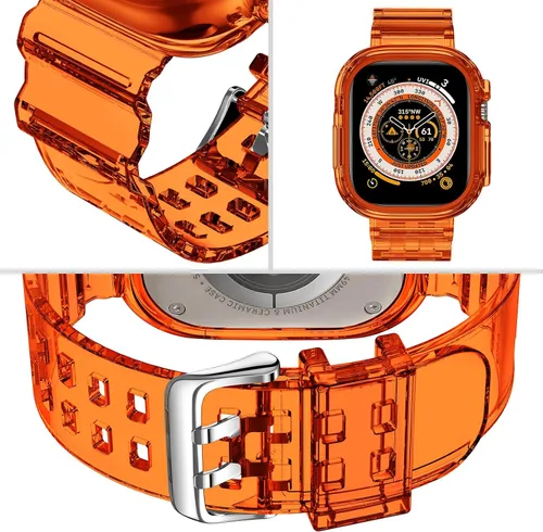 Vista 262 de DABAOZA - Correa transparente compatible con Apple Watch con estuche protector, correa deportiva de TPU con brillo para mujeres y hombres