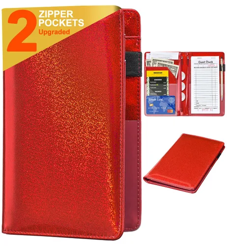 Vista 20 de Libros de servidor para camareras – Libro de camarero de cuero, cartera de servidor con bolsillo con cremallera, lindo organizador de libros