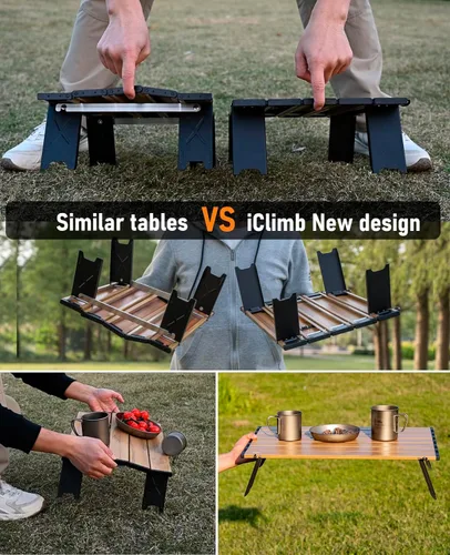 Vista 4 de iClimb - Mesa plegable ultraligera y compacta de mini playa y picnic de aluminio con bolsa de transporte, dos tamaños (negro - S)
