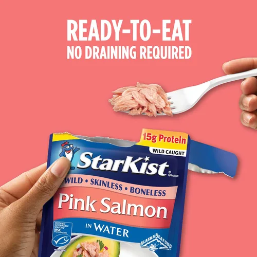 Vista 5 de StarKist Salmón rosado sin piel y sin hueso en agua, bolsa de 2.6 onzas