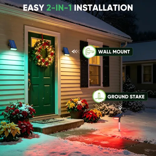 Vista 4 de Focos solares para exteriores, focos RGB para paisaje, paquete de 4