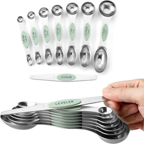 Vista 43 de Spring Chef - Juego de 8 cucharas medidoras magnéticas de acero inoxidable, color negro