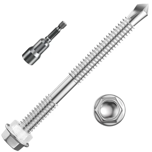 Vista 26 de Wensilon (250 piezas) #8×1" Tornillos autoperforantes de cabeza arandela hexagonal negros, tornillos de chapa metálica de acero inoxidable 410