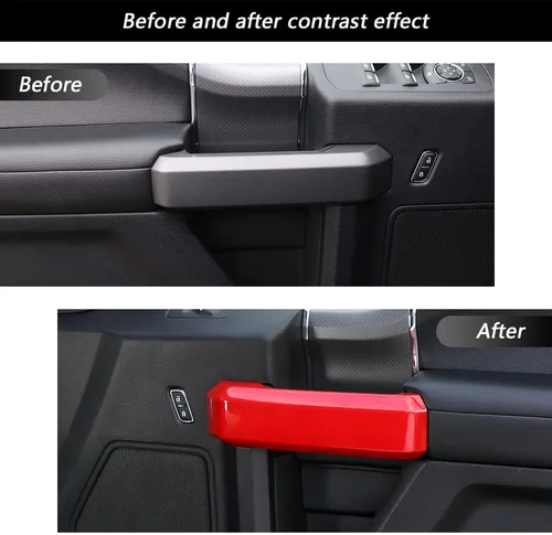 Vista 3 de Linskip Cubiertas de manija interior compatibles con Ford F150 2015 2016 2017 2018 2019 2020, cubierta de manija de puerta para accesorios Rojo