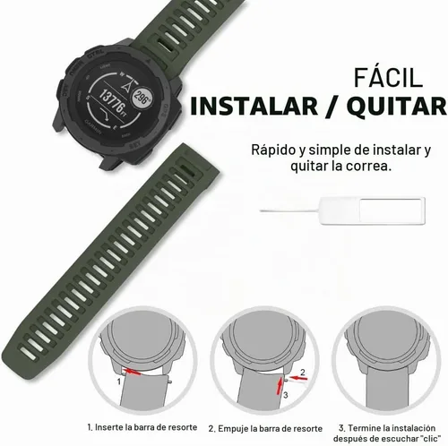 Vista 7 de MoKo - Correa de silicona compatible con Garmin Instinct e Instinct 2 Verde militar