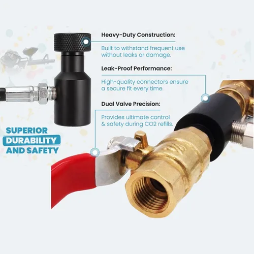 Vista 5 de Estación de recarga de CO2 Paintball de doble válvula con manguera de acero inoxidable de 40 pulgadas + escala digital A01L - Kit de llenado de CO2