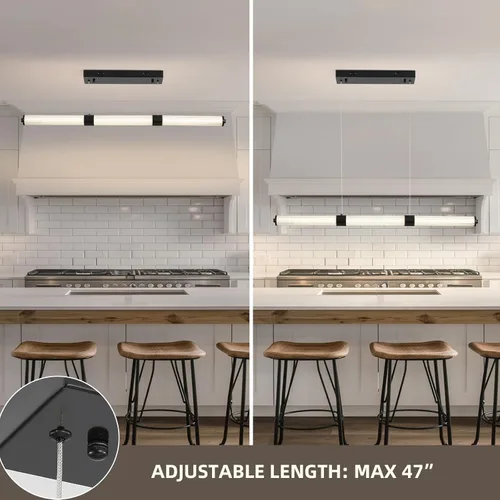 Vista 3 de Candelabros negros para comedor, iluminación regulable para isla de cocina, luz colgante lineal, lámpara LED moderna para sala de estar y mesa