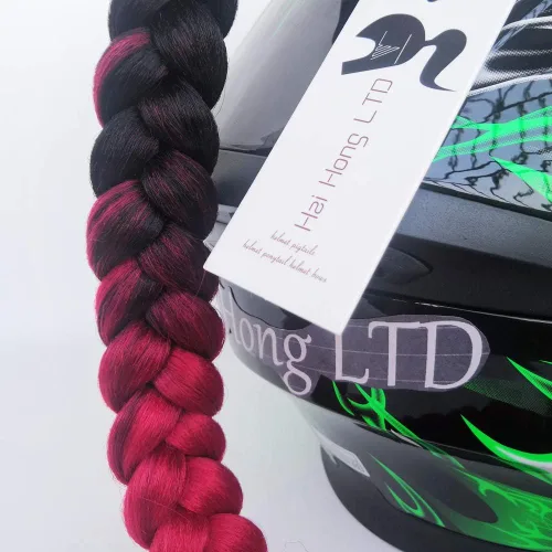 Vista 4 de Casco de coleta de motocicleta, casco de bicicleta, trenzas de pelo utilizado para cualquier casco/diseño reutilizable de 24 pulgadas, 2 piezas