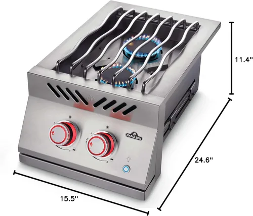 Vista 2 de Napoleon Componente integrado - BIB12RTNSS - Quemador de doble rango de goteo, parrilla para barbacoa, acero inoxidable de grado marino, gas