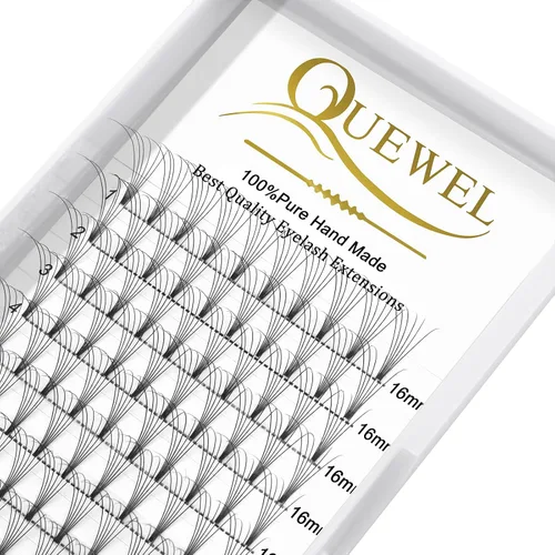 Vista 30 de QUEWEL Extensiones de Pestañas Prehechas en Ventilador, Extensiones de Pestañas Prehechas 3D de 0.07mm de Grosor, Rizado C, 8mm de Volumen