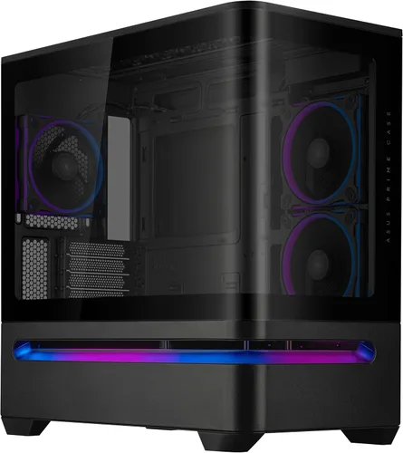 Vista 25 de ASUS Prime AP202 ARGB Black mATX carcasa de PC con vidrio curvo completamente templado, soporta tarjetas gráficas de hasta 420 mm de largo