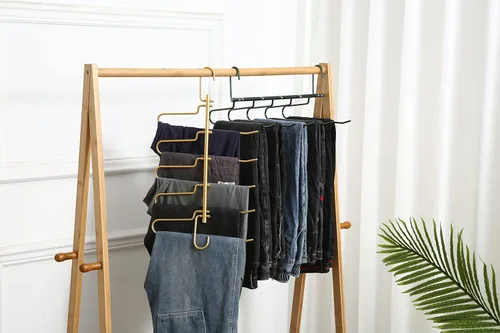 Vista 9 de Perchas de aluminio para pantalones que ahorran espacio, 5 capas multifuncionales, sin olor, libre de óxido, organizador de armario resistente