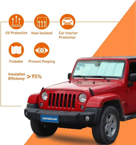 Vista 7 de Savadicar Parasol para parabrisas para Jeep Wrangler TJ JK JKU 1997-2018, protector térmico, estructura laminada triple de papel de aluminio