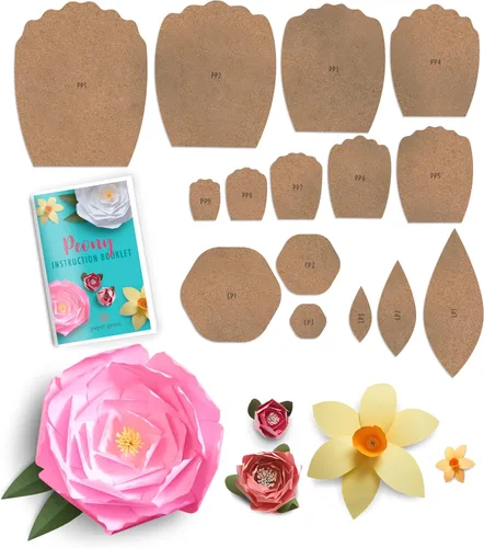 Vista 8 de Camelia de papel + magnolia + plantilla para suculentas, plantillas de hojas de 2 a 18 pulgadas y libro de instrucciones incluido