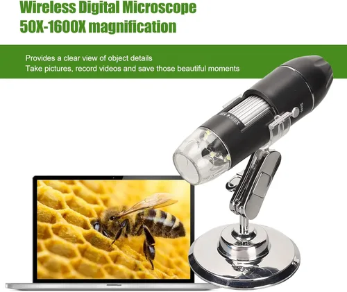 Vista 3 de Microscopio digital USB 50X a 1600X, cámara endoscopio de aumento con 8 LED, microscopio portátil de mano con soporte para Android