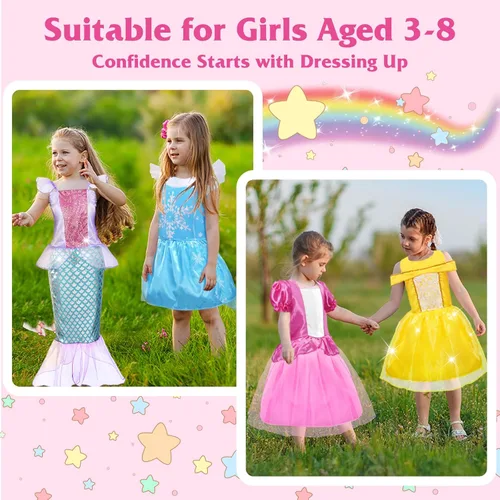 Vista 3 de Dulsaera Vestidos de princesa para niñas, disfraz de princesa para niñas de 3, 4, 5, 6, 7, 8 años, ropa de disfraz para regalos de Navidad