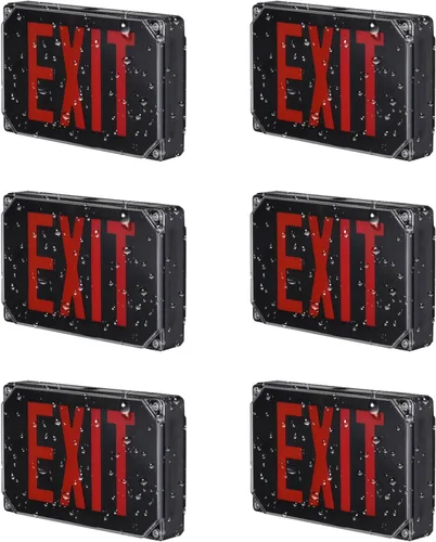 Vista 11 de LEONLITE Señal de salida LED roja, luz de salida de ubicación húmeda con batería de respaldo, certificación UL, iluminación de emergencia cableada