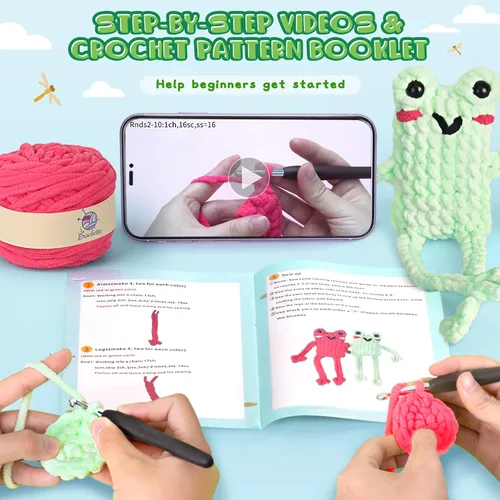 Vista 17 de Crochet Kit for Beginners, Beginner Crochet Kit for Adults with Step-by-Step Video Tutorials, DIY Crochet Animal Kits Kids Knitting Supplies
