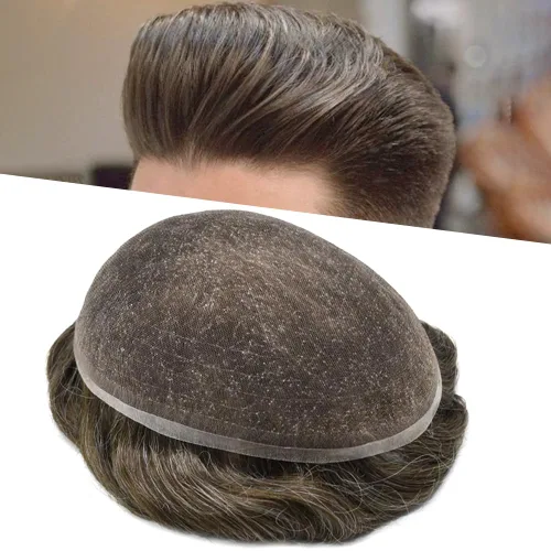 Vista 67 de Toupee - Sistema de reemplazo de piezas de cabello humano real, encaje suizo suave frontal para hombre, nudo blanqueado, línea capilar natural