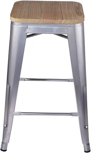 Vista 69 de GIA Taburete de mostrador sin respaldo de 24 pulgadas, cantidad de 4, bronce con asiento de madera clara