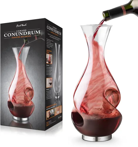 Final Touch L'Grand Conundrum Aerator Decantador de Vino Botella Completa - 25.4 Oz. Vidrio de Cristal Transparente de Calidad Soplado a Mano de Product Specialties Inc.