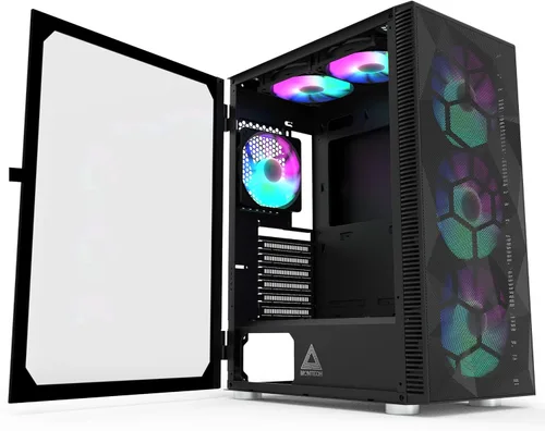 Vista 2 de Montech X3 Mesh, 6 ventiladores - 3X 140mm & 3X 120mm Ventiladores fijos con iluminación RGB, carcasa ATX de media torre para PC Gaming, USB 3.0