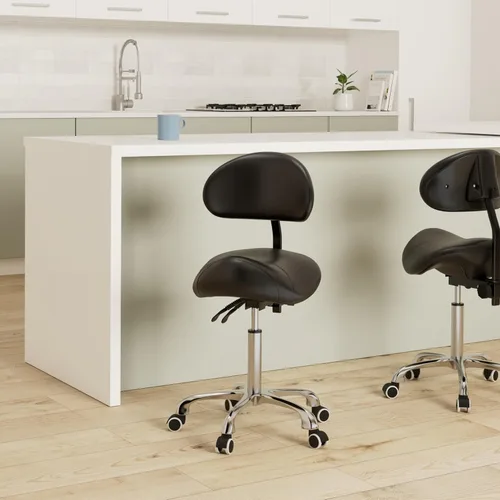 Vista 2 de Kaleurrier Taburete giratorio de altura ajustable con ruedas, resistente y antifatiga, silla ergonómica para peluquería, salón de belleza, Negro