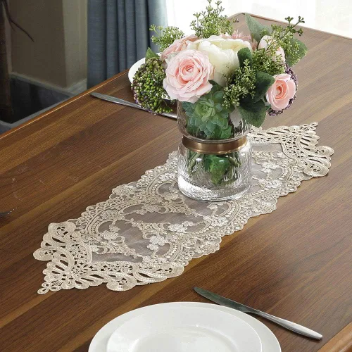 ARTABLE Camino de Mesa de Encaje Bufanda de Cómoda Macramé Caminos de Mesa Bordados con Exquisitas Flores Vintage Shabby Chic para Bodas Fiestas