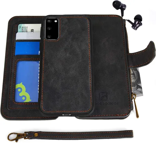MODOS LOGICOS Funda para Samsung Galaxy S20, [Cartera Desmontable] [2 en 1] [Almacenamiento de efectivo con cremallera] [Hasta 14 ranuras para Negro