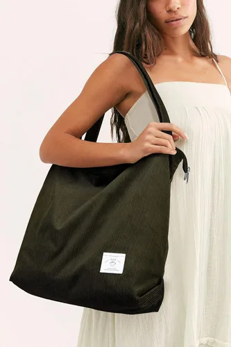 Vista 7 de KALIDI - Bolso de mano de pana con cremallera para mujer bolso de hombro de gran capacidad con bolsillos