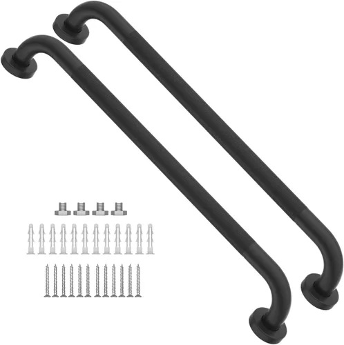 Vista 16 de Paquete de 2 barras de regadera de 36 pulgadas con agarre antideslizante de color negro cepillado de 1.25" de diámetro, Munzong, mango de baño