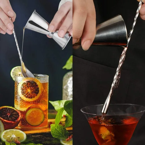 Vista 5 de 3 cucharas mezcladoras de acero inoxidable de 12 pulgadas, cuchara de cóctel, cuchara agitadora con mango largo, cucharas de bar y agitadores