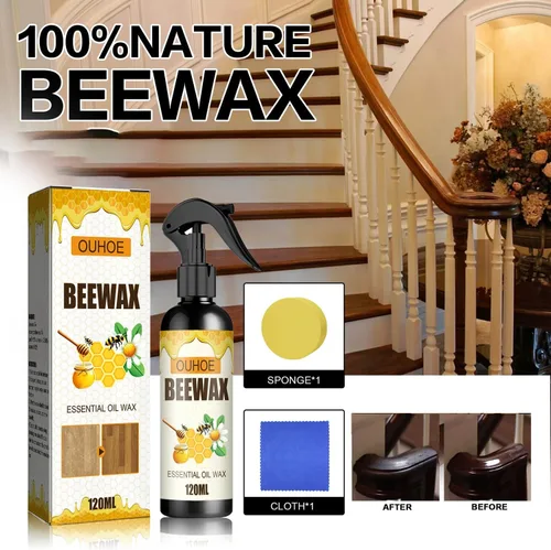 Vista 2 de Pulidor de cera de abejas para muebles, espray original de cera de abeja natural, limpiador de madera, esmalte de piso de madera para sala de estar
