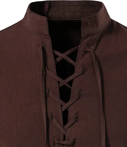 Vista 4 de LucMatton - Camisas de manga larga de estilo retro de algodón 100% para hombres de estilo medieval, vikingo o hippie