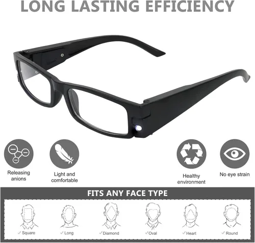 Vista 2 de Yogo Vision Reading Glasses with Light Bright LED Lighted Magnifier Nightime Reader Women Men Lighted Eye Glasses 2pk