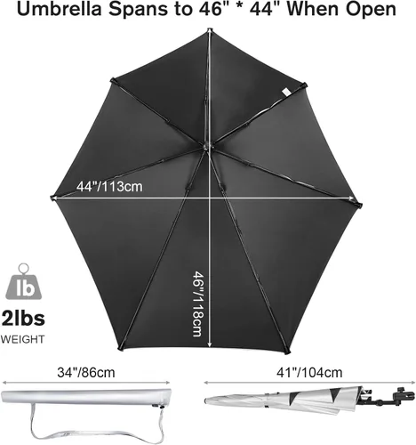 Vista 2 de G4Free Sombrilla ajustable UPF 50+ XL con abrazadera universal, protección UV, sombrilla para silla de playa, cochecito, silla de ruedas, carrito