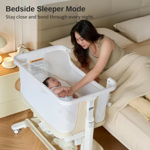 Vista 9 de VaVaSoo Cuna eléctrica para bebé, cama de malla con balanceo automático de 3 velocidades, 8 sonidos relajantes, control remoto, cuna de bebé