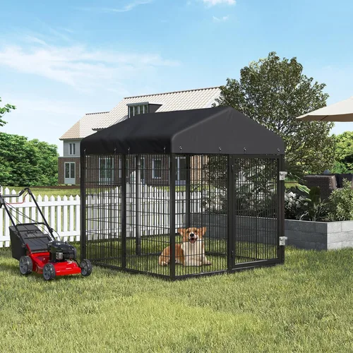 Vista 4 de Perrera para Perros de Exterior de Acero Valla Ideal para Perros Pequeños Jaula con Revestimiento Antioxidante con Techo Resistente a Todo Clima