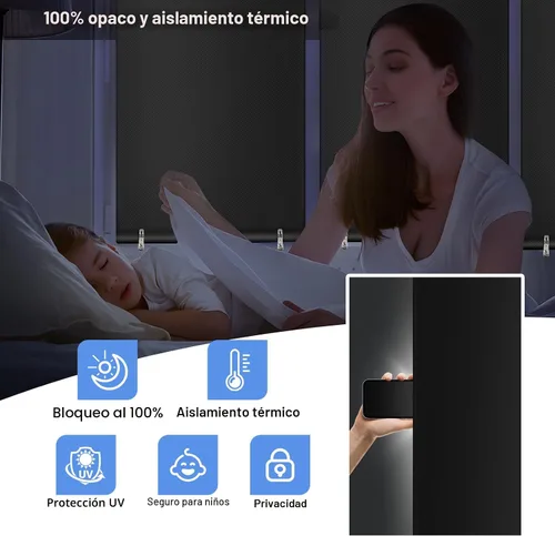 Vista 2 de SAUIRS Persianas enrollables opacas, sin cordón, para ventanas de interior, sin herramientas, sin taladro, tela con aislamiento térmico UV
