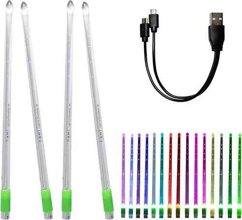 Vista 3 de Hami - Baquetas de batería iluminadas, recargables con 15 cambios de color con bolsa de almacenamiento, baquetas que brillan en la oscuridad