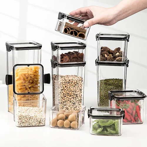 Vista 6 de Alvinlite Recipientes herméticos de almacenamiento de alimentos con tapas, caja de almacenamiento de granos, recipiente de silicona transparente