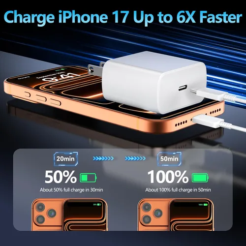 Vista 9 de Cable de carga USB C de 10 pies de largo, cable de carga rápida para iPhone con bloque de cargador de teléfono USBC, cargador tipo C súper rápido
