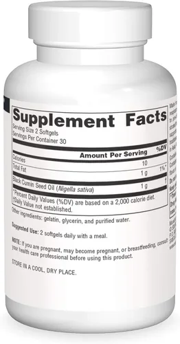 Vista 3 de Source Naturals Aceite de semilla negra para apoyo respiratorio* - 60 cápsulas blandas