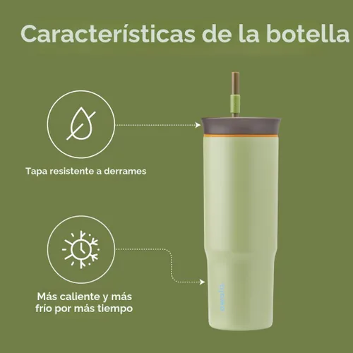 Vista 3 de Owala - Vaso de viaje aislado de acero inoxidable de triple capa con tapa resistente a derrames y pajilla, sin BPA, 24 onzas, marrón/verde