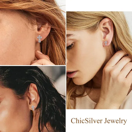 Vista 6 de ChicSilver Aretes de nudo celta hipoalergénicos de plata de ley 925 con forma de corazóntriángulo, joyería celta para mujer, plataorooro rosa
