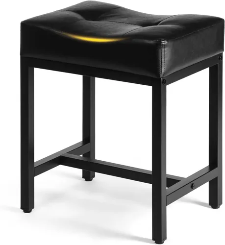 Vista 6 de Taburete de tocador con asiento tipo silla, taburete de maquillaje con pata de metal, reposapiés otomano de cuero sintético en forma de U, sillas