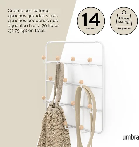 Vista 6 de Organizador multiuso Umbra Estique para puerta, color blanco blanco (White/Natural)