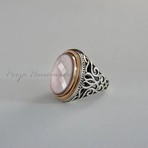 Vista 2 de 925 Sterling Silver Ring, Rose Quartz Men Ring, Men Handmade Statement Ring, Vintage Ring, Signet Men Ring, Pink Quartz Men Ring, Cocktail Ring, Two